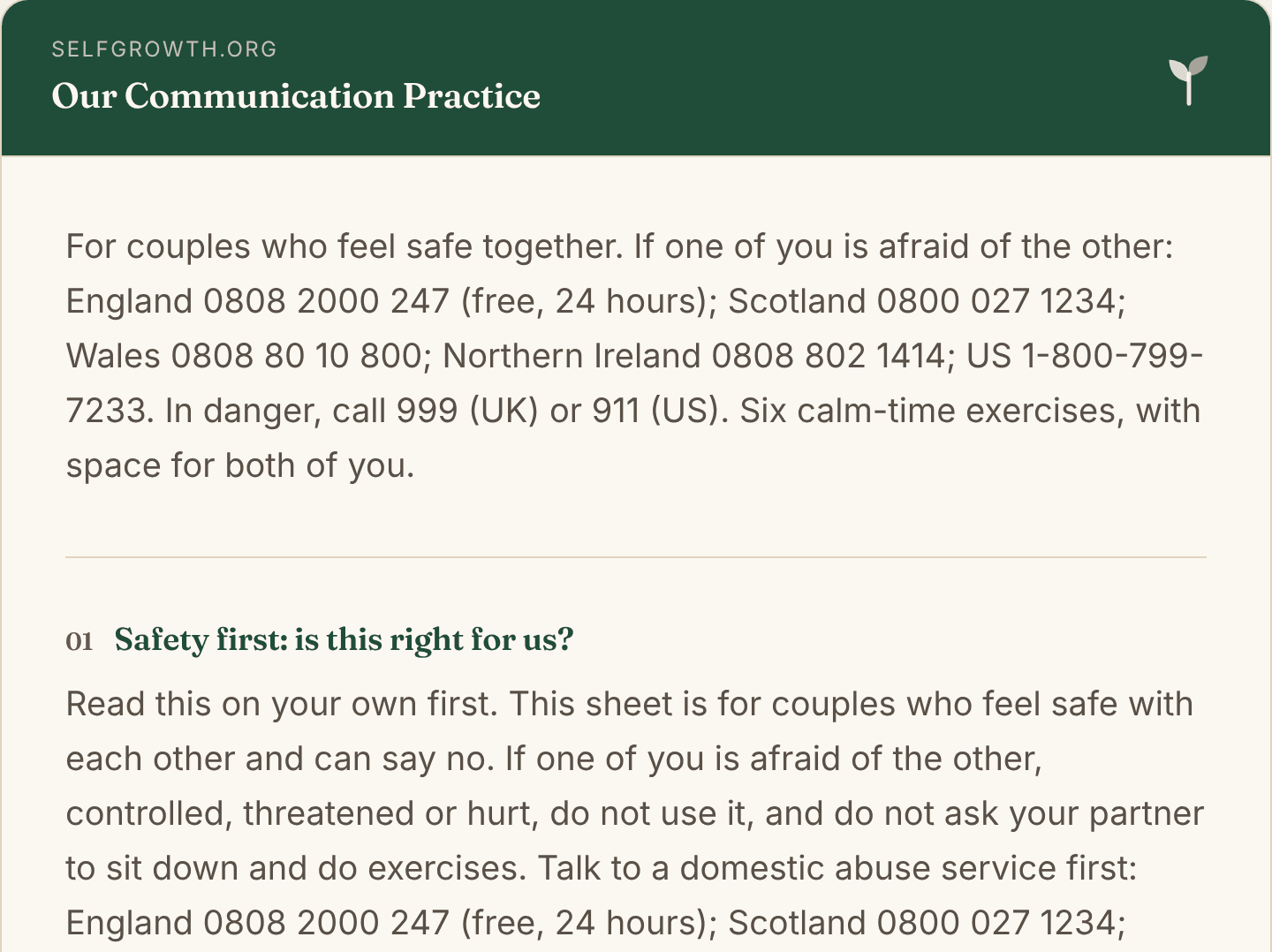 Preview of the Couples Communication Exercises, a free printable worksheet