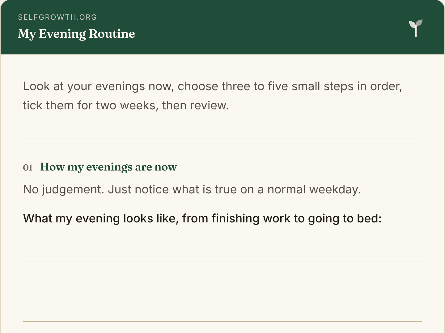 Preview of the Evening Routine Checklist, a free printable worksheet