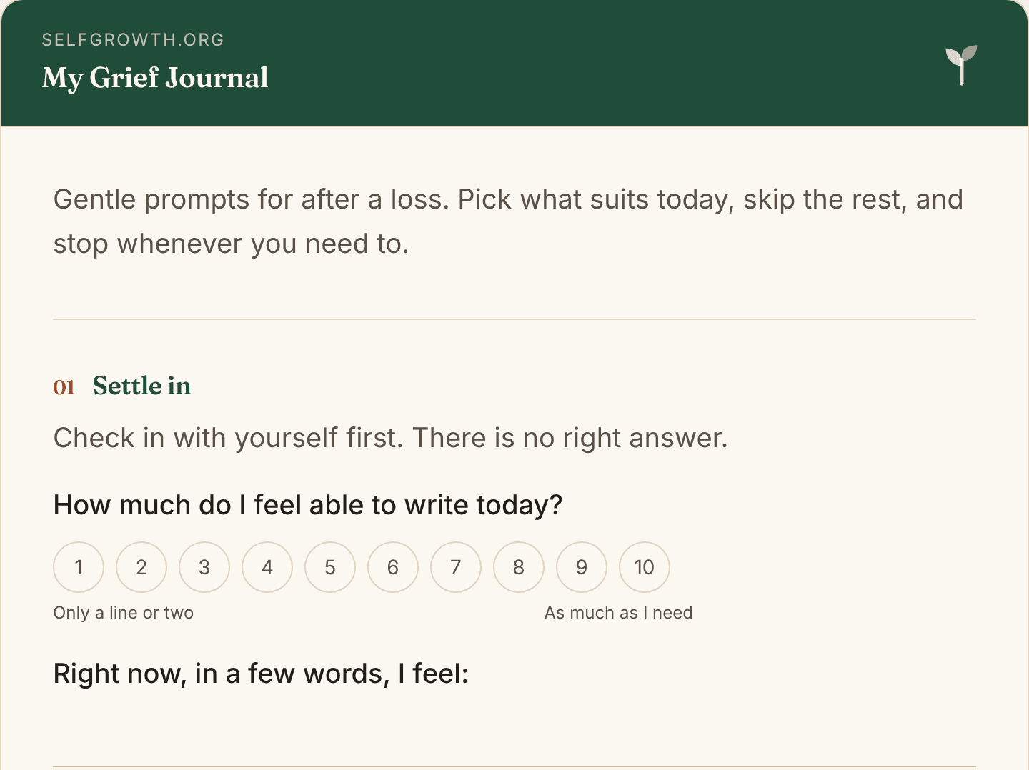 Preview of the Grief Journal Prompts, a free printable worksheet