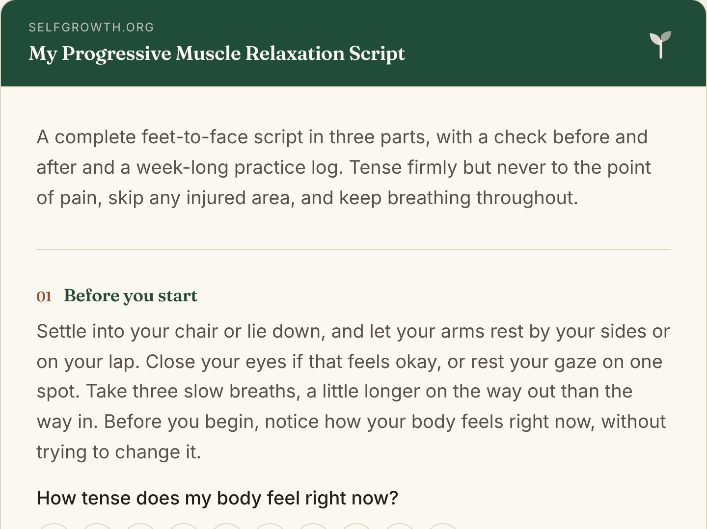 Preview of the Progressive Muscle Relaxation Script, a free printable worksheet