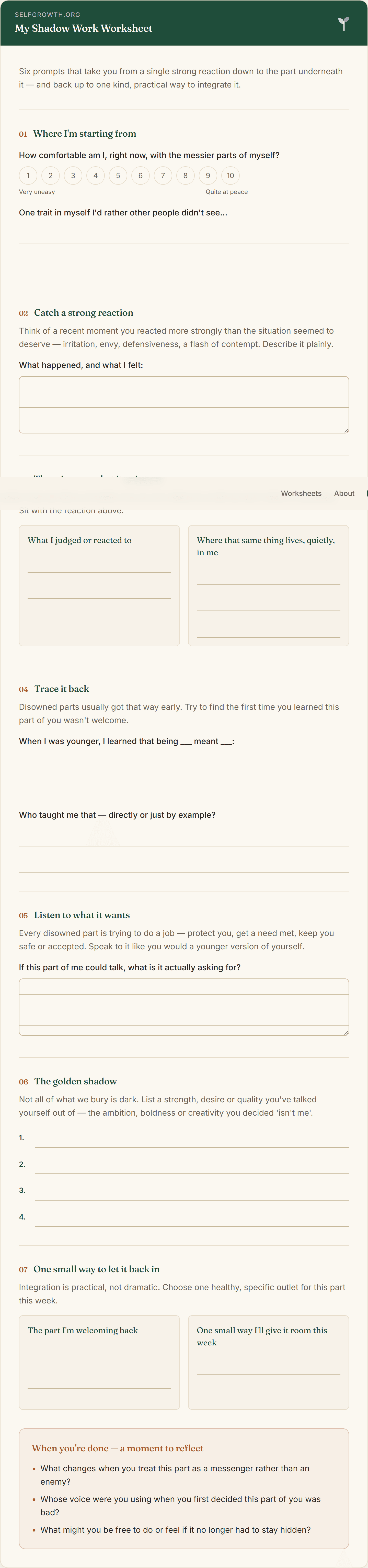 Preview of the Shadow Work Worksheet, a free printable worksheet