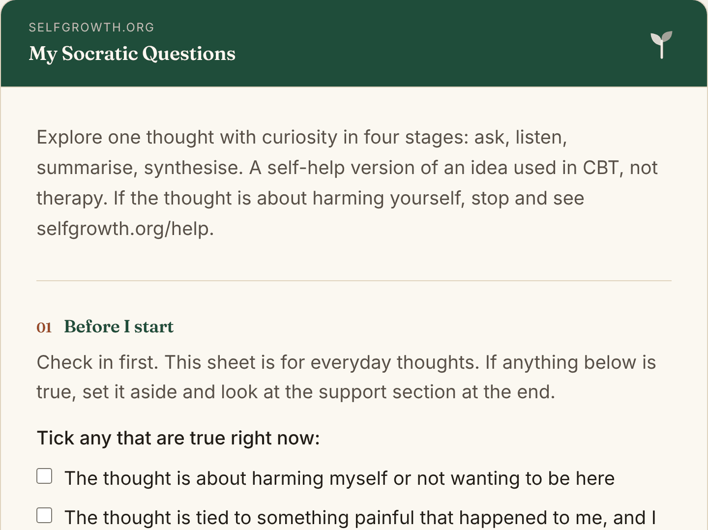 Preview of the Socratic Questioning Worksheet, a free printable worksheet