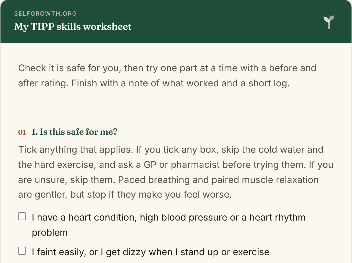 Preview of the TIPP Skills Worksheet, a free printable worksheet