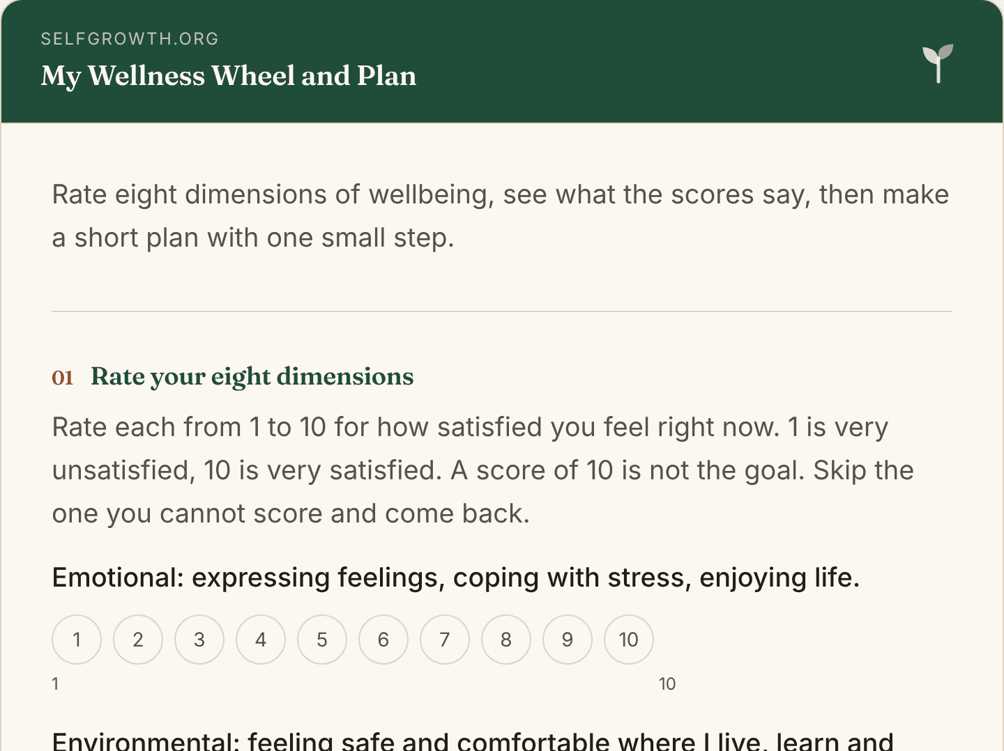 Preview of the Wellness Wheel, a free printable worksheet